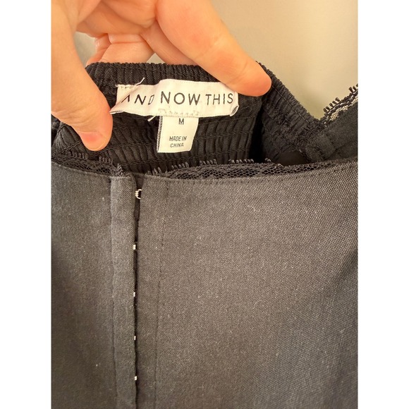 And Now This Black Milkmaid Midi Dress Lace Trim Smocked Back Womens Size Medium - Picture 4 of 6